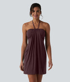 Halter Tie Back Mini Resort Dress with Pockets — Sassafras — view 1