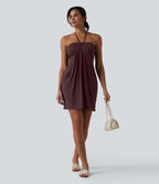 Halter Tie Back Mini Resort Dress with Pockets — Sassafras — view 7