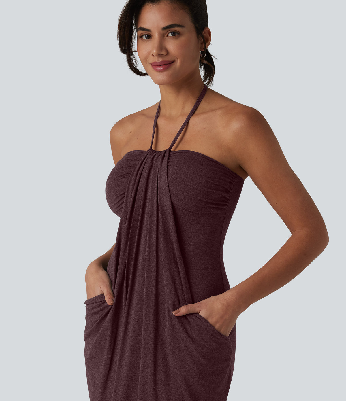 Halter Tie Back Mini Resort Dress with Pockets — Sassafras — view 5