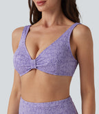 Deep V-neck Jacquard Bikini Top Swimsuit — Purple Rose — view 4