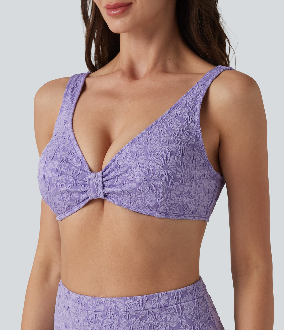 Deep V-neck Jacquard Bikini Top Swimsuit — Purple Rose — view 4