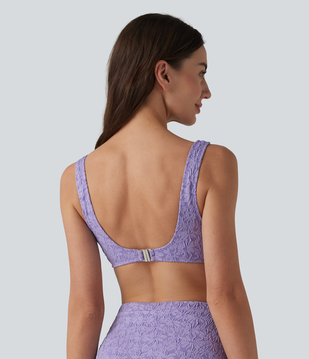 Deep V-neck Jacquard Bikini Top Swimsuit — Purple Rose — view 2