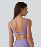 Deep V-neck Jacquard Bikini Top Swimsuit — Purple Rose — view 2