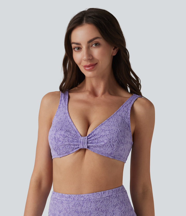 Deep V-neck Jacquard Bikini Top Swimsuit — Purple Rose — view 1