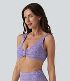 Deep V-neck Jacquard Bikini Top Swimsuit — Purple Rose — view 3