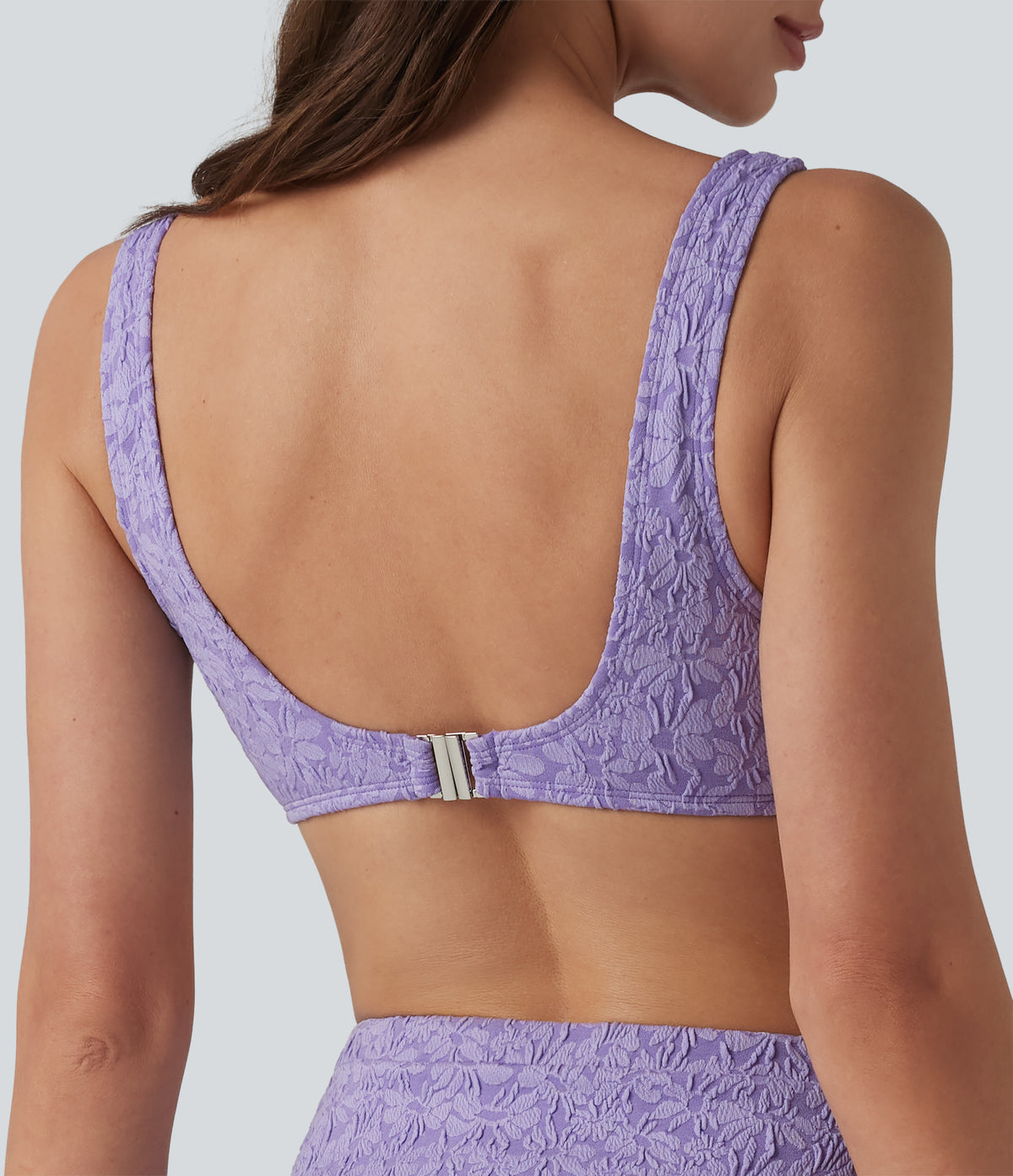 Deep V-neck Jacquard Bikini Top Swimsuit — Purple Rose — view 5