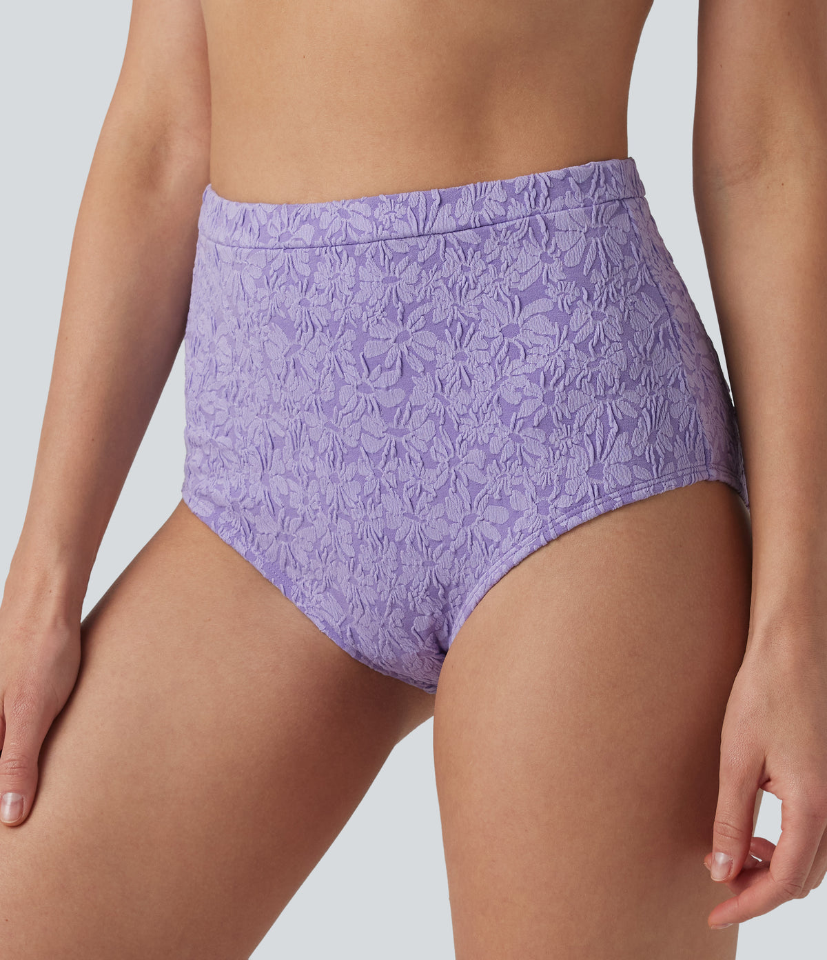 High Waisted Tummy Control Jacquard Bikini Bottom Swimsuit — Purple Rose — view 4