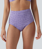 High Waisted Tummy Control Jacquard Bikini Bottom Swimsuit — Purple Rose — view 3