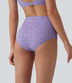 High Waisted Tummy Control Jacquard Bikini Bottom Swimsuit — Purple Rose — view 2