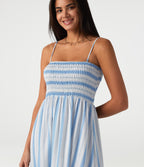 Removable Straps Shirred Stripes Linen-Feel Resort Slip Dress — Skyline Weave — view 8