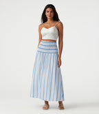 Removable Straps Shirred Stripes Linen-Feel Resort Slip Dress — Skyline Weave — view 5