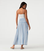 Removable Straps Shirred Stripes Linen-Feel Resort Slip Dress — Skyline Weave — view 6