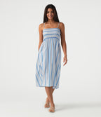 Removable Straps Shirred Stripes Linen-Feel Resort Slip Dress — Skyline Weave — view 3