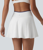 Mid Rise Color Block Crossover 2-in-1 Mini Tennis Skirt with Pockets — White — view 2