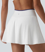 Mid Rise Color Block Crossover 2-in-1 Mini Tennis Skirt with Pockets — White — view 6