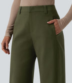 Mid Rise Work Barrel Leg Trousers with Pockets — Twilight Green — view 4