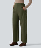 Mid Rise Work Barrel Leg Trousers with Pockets — Twilight Green — view 3