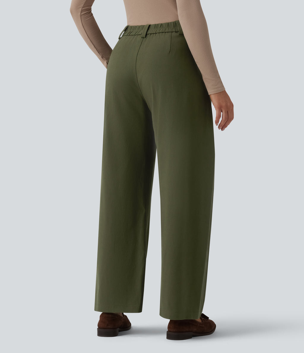 Mid Rise Work Barrel Leg Trousers with Pockets — Twilight Green — view 2