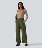 Mid Rise Work Barrel Leg Trousers with Pockets — Twilight Green — view 6