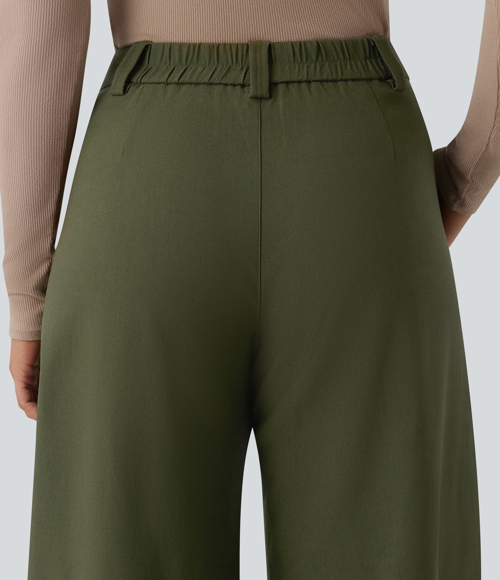 Mid Rise Work Barrel Leg Trousers with Pockets — Twilight Green — view 5