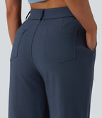 High Waisted Casual Straight Leg Trousers with Pockets — Faded Blue — view 5