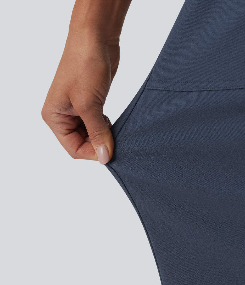 High Waisted Casual Straight Leg Trousers with Pockets — Faded Blue — view 7