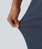 High Waisted Casual Straight Leg Trousers with Pockets — Faded Blue — view 7