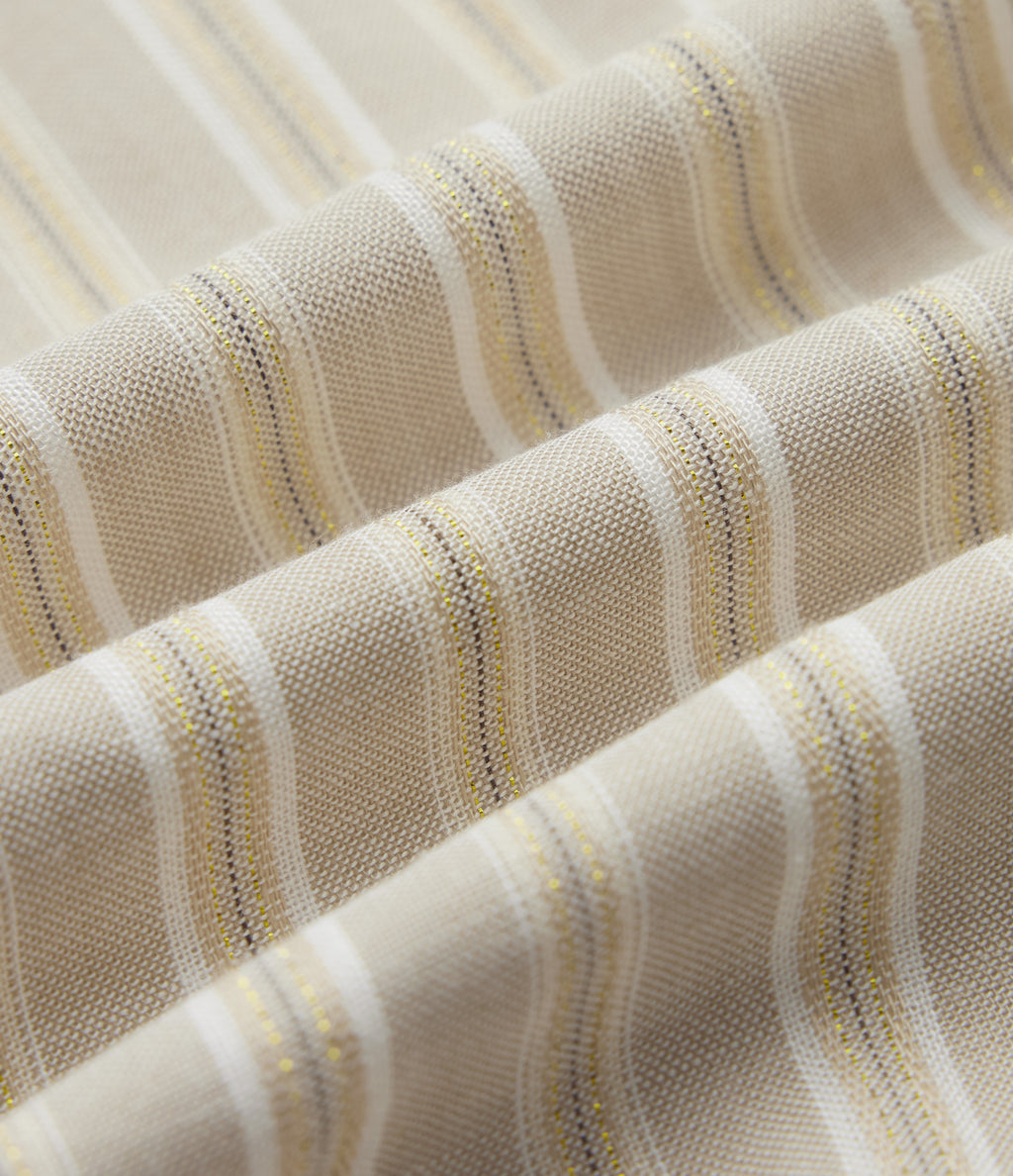High Waisted Drawstring Stripes Linen Work Baggy Shorts with Pockets — Dune Olive Stripe — view 6