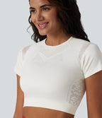 OneForm Seamless Flow Breathable Mesh Workout Cropped Sports Top — Bluewash — view 5