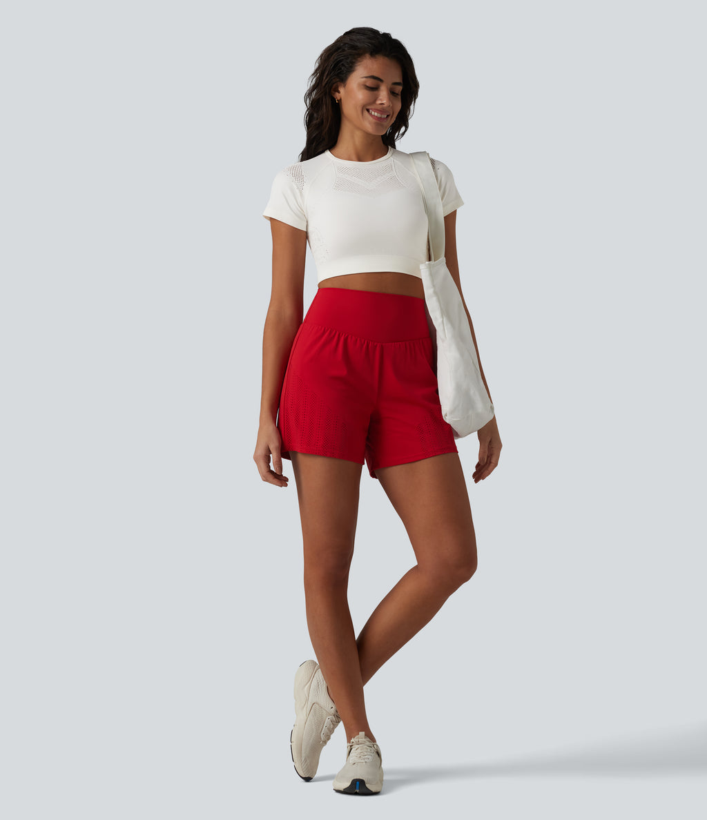 OneForm Seamless Flow Breathable Mesh Workout Cropped Sports Top — Bluewash — view 7