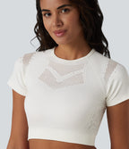OneForm Seamless Flow Breathable Mesh Workout Cropped Sports Top — Bluewash — view 1
