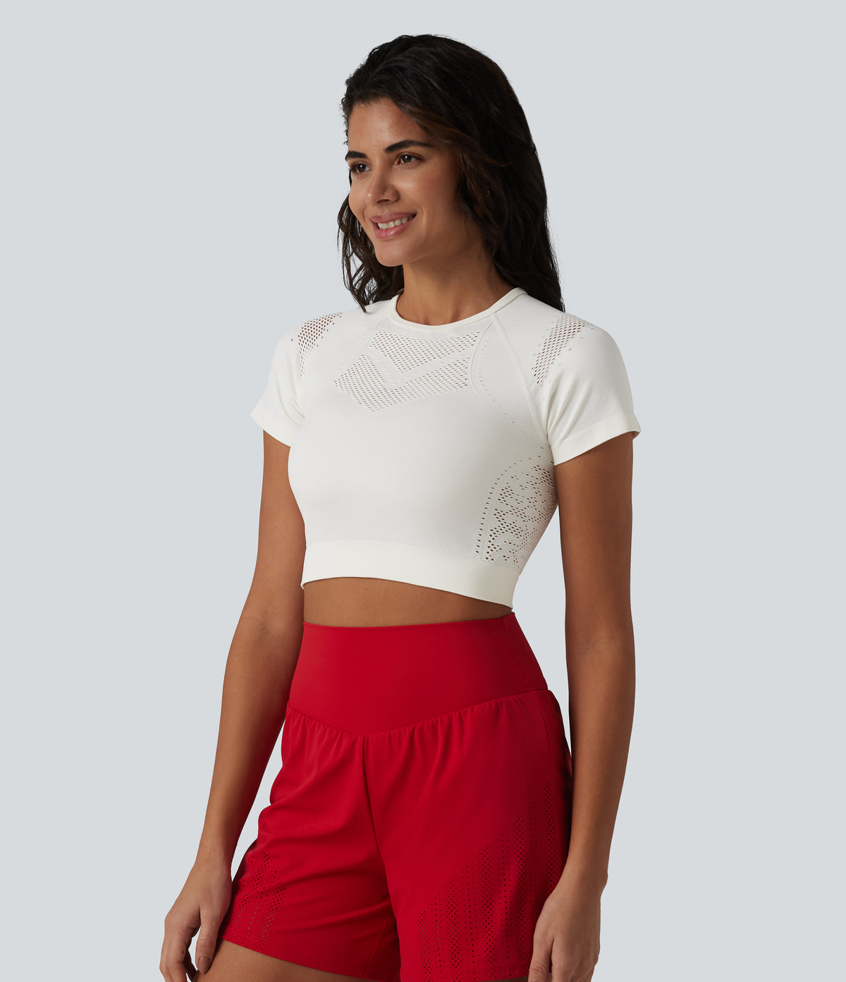 OneForm Seamless Flow Breathable Mesh Workout Cropped Sports Top — Bluewash — view 3