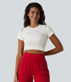 OneForm Seamless Flow Breathable Mesh Workout Cropped Sports Top — Bluewash — view 4