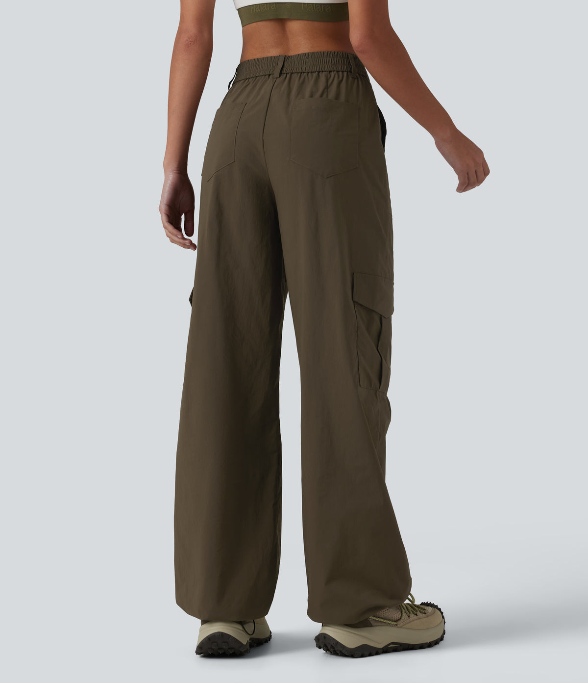 High Waisted Hiking Cargo Straight Leg Trousers with Pockets — Slate Black — view 2