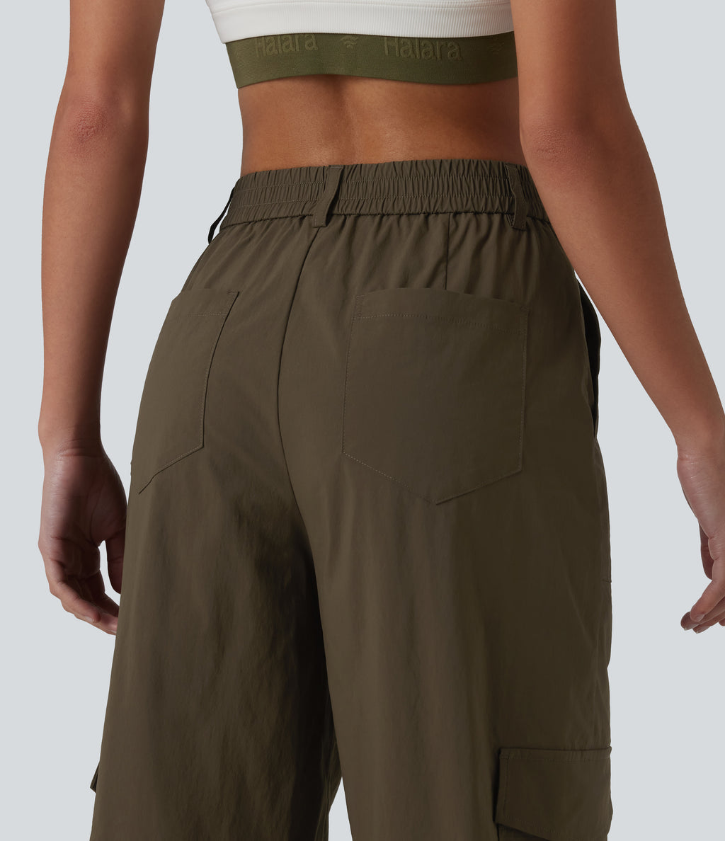 High Waisted Hiking Cargo Straight Leg Trousers with Pockets — Slate Black — view 5