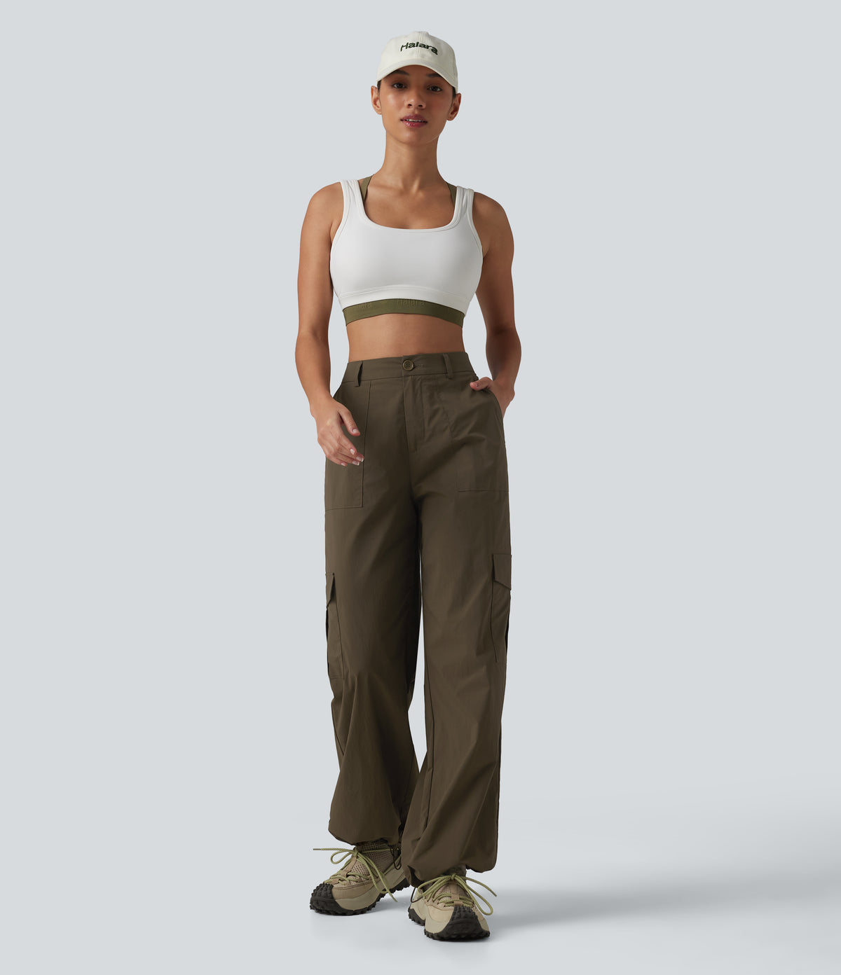 High Waisted Hiking Cargo Straight Leg Trousers with Pockets — Slate Black — view 8