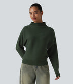 High-neck Batwing Sleeve Casual Jumper — Kombu Green — view 6