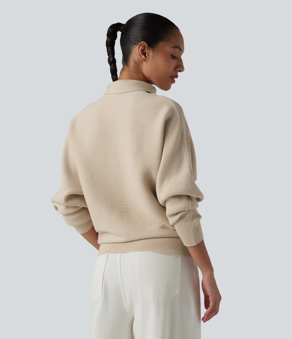 High-neck Batwing Sleeve Casual Jumper — Brazilian Sand — view 2