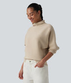 High-neck Batwing Sleeve Casual Jumper — Brazilian Sand — view 3