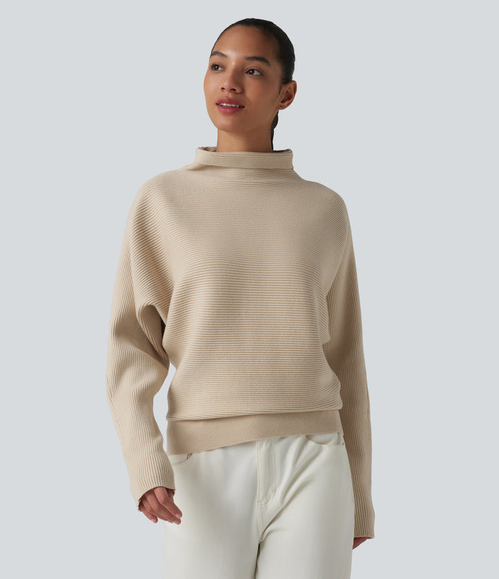 High-neck Batwing Sleeve Casual Jumper — Brazilian Sand — view 1