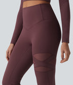 High Waisted Tummy Control Breathable Mesh Flare Casual Leggings with Pocket — Woo Plum Purple — view 4