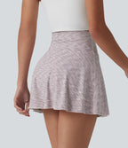 High Waisted Tummy Control 2-in-1 Stripe Mini Workout Skirt with Pockets — Mist Drift Stripe — view 2