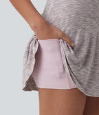 High Waisted Tummy Control 2-in-1 Stripe Mini Workout Skirt with Pockets — Mist Drift Stripe — view 4