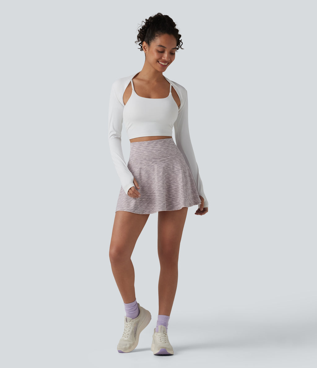 High Waisted Tummy Control 2-in-1 Stripe Mini Workout Skirt with Pockets — Mist Drift Stripe — view 7