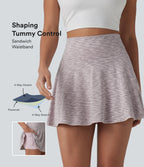 High Waisted Tummy Control 2-in-1 Stripe Mini Workout Skirt with Pockets — Mist Drift Stripe — view 1