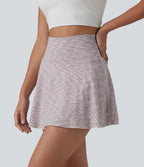 High Waisted Tummy Control 2-in-1 Stripe Mini Workout Skirt with Pockets — Mist Drift Stripe — view 3