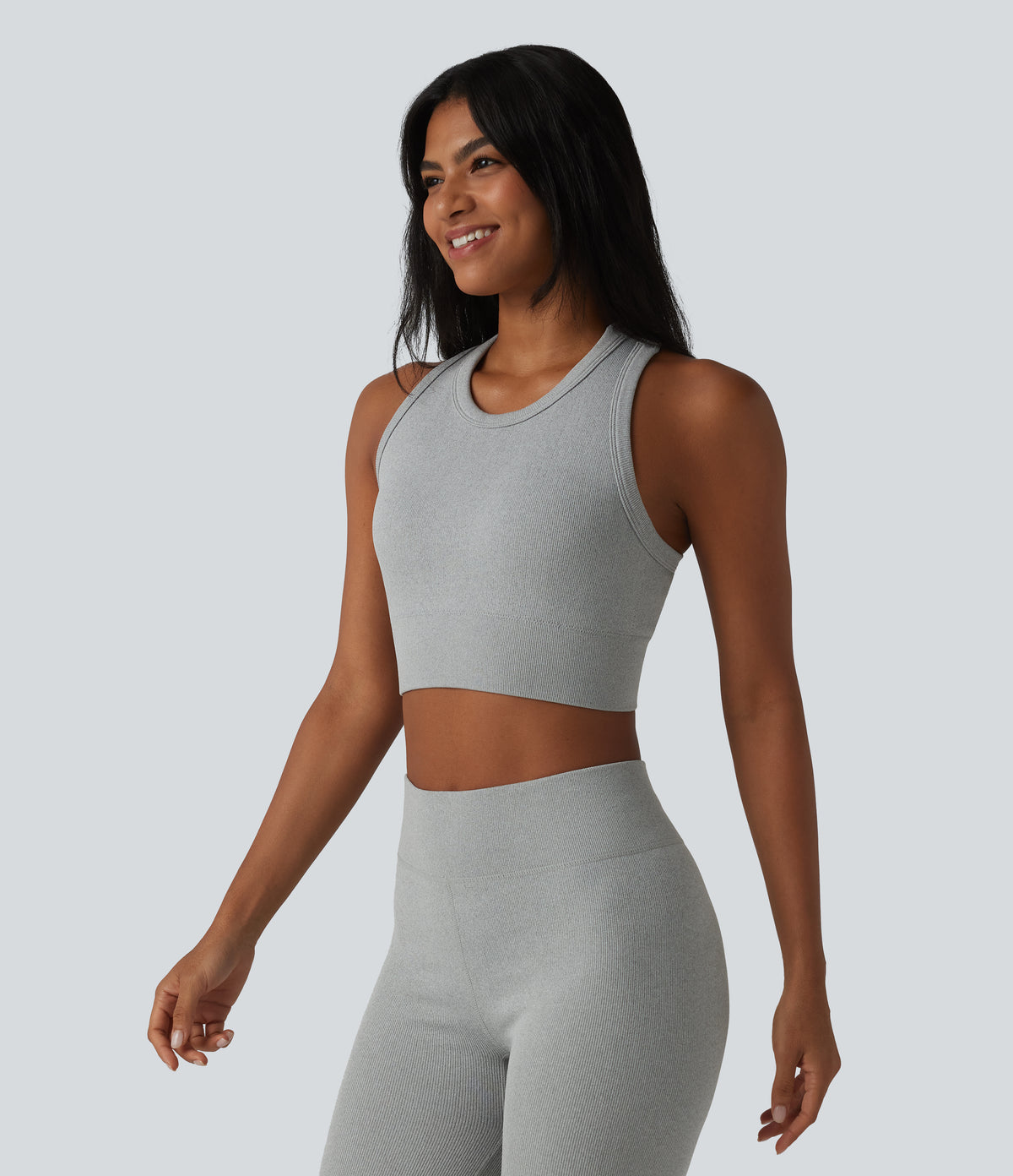 OneForm Seamless Flow Racerback Cropped Casual Tank Top — Fog Gray — view 2