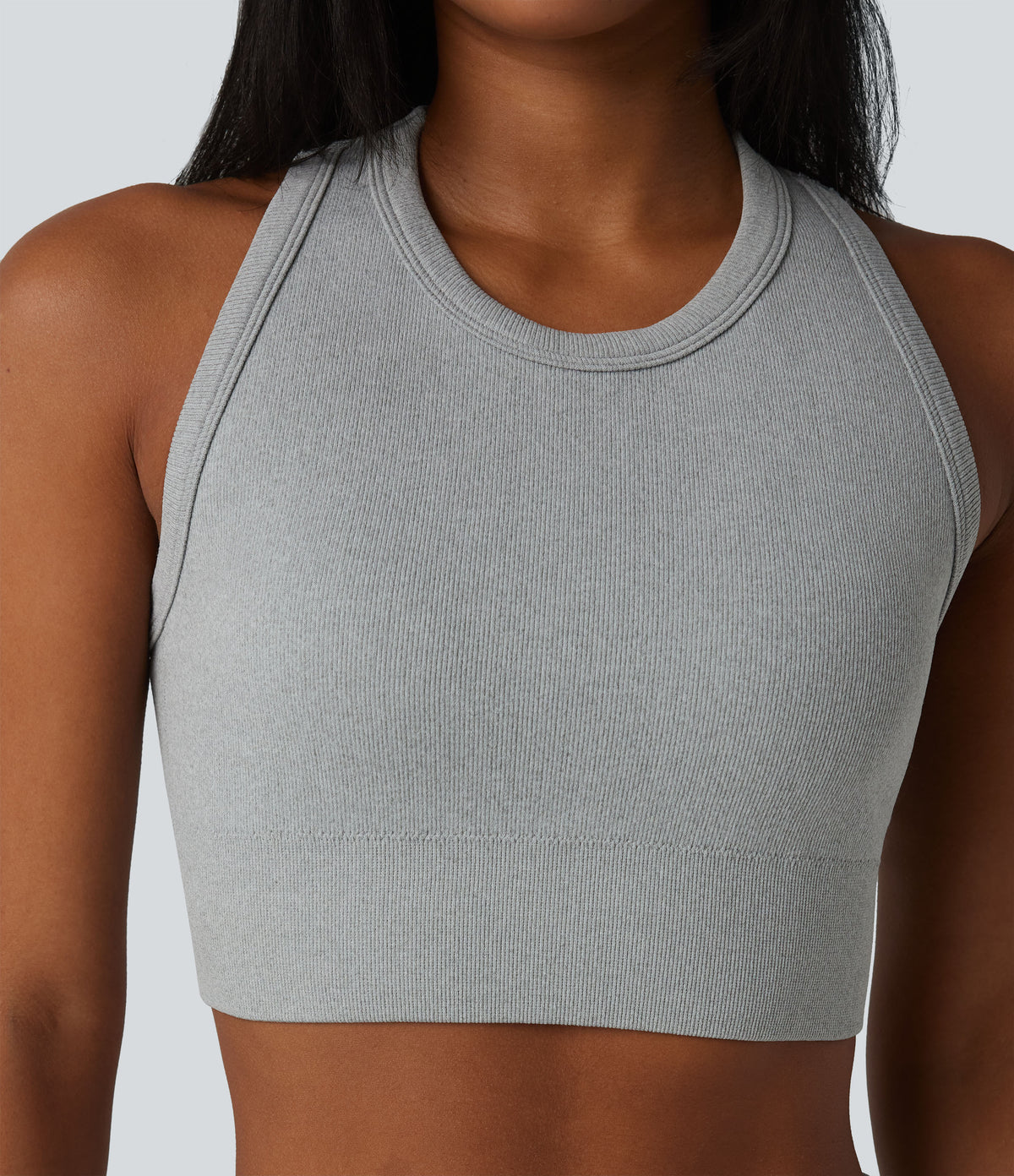 OneForm Seamless Flow Racerback Cropped Casual Tank Top — Fog Gray — view 4