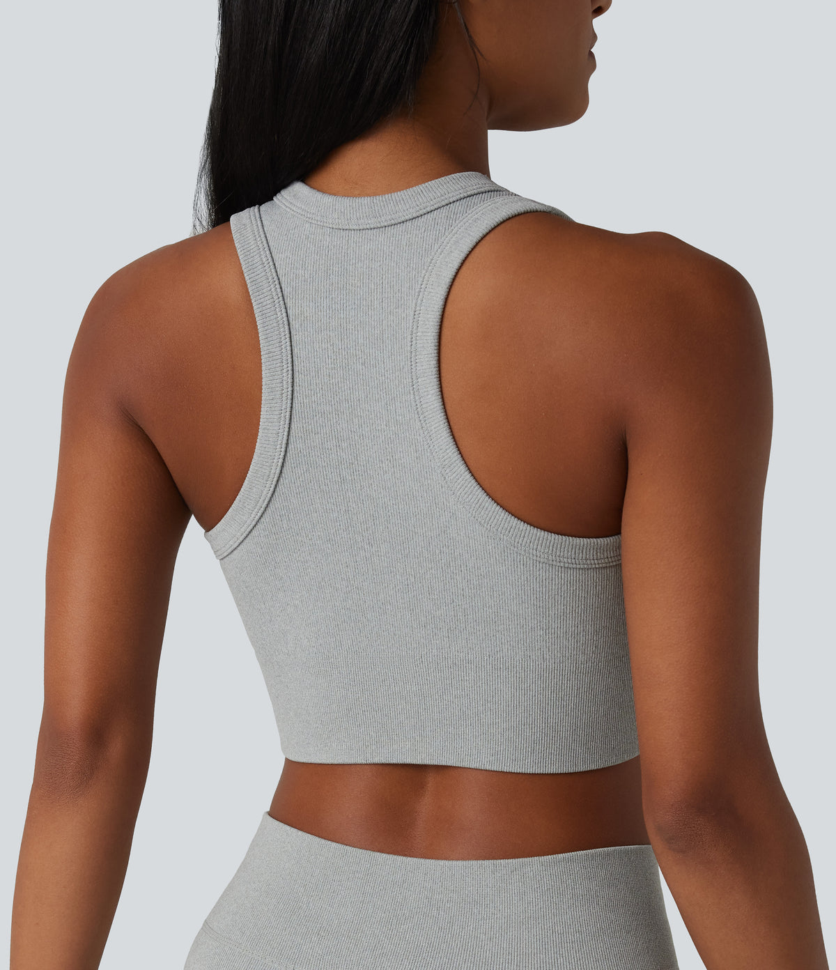 OneForm Seamless Flow Racerback Cropped Casual Tank Top — Fog Gray — view 5