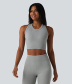 OneForm Seamless Flow Racerback Cropped Casual Tank Top — Fog Gray — view 3